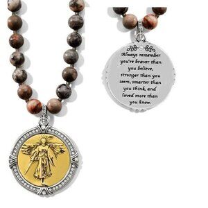 Brighton BRAVE ANGEL Pink Zebra Jasper Bead Crystal Pendant Necklace $132 NWT